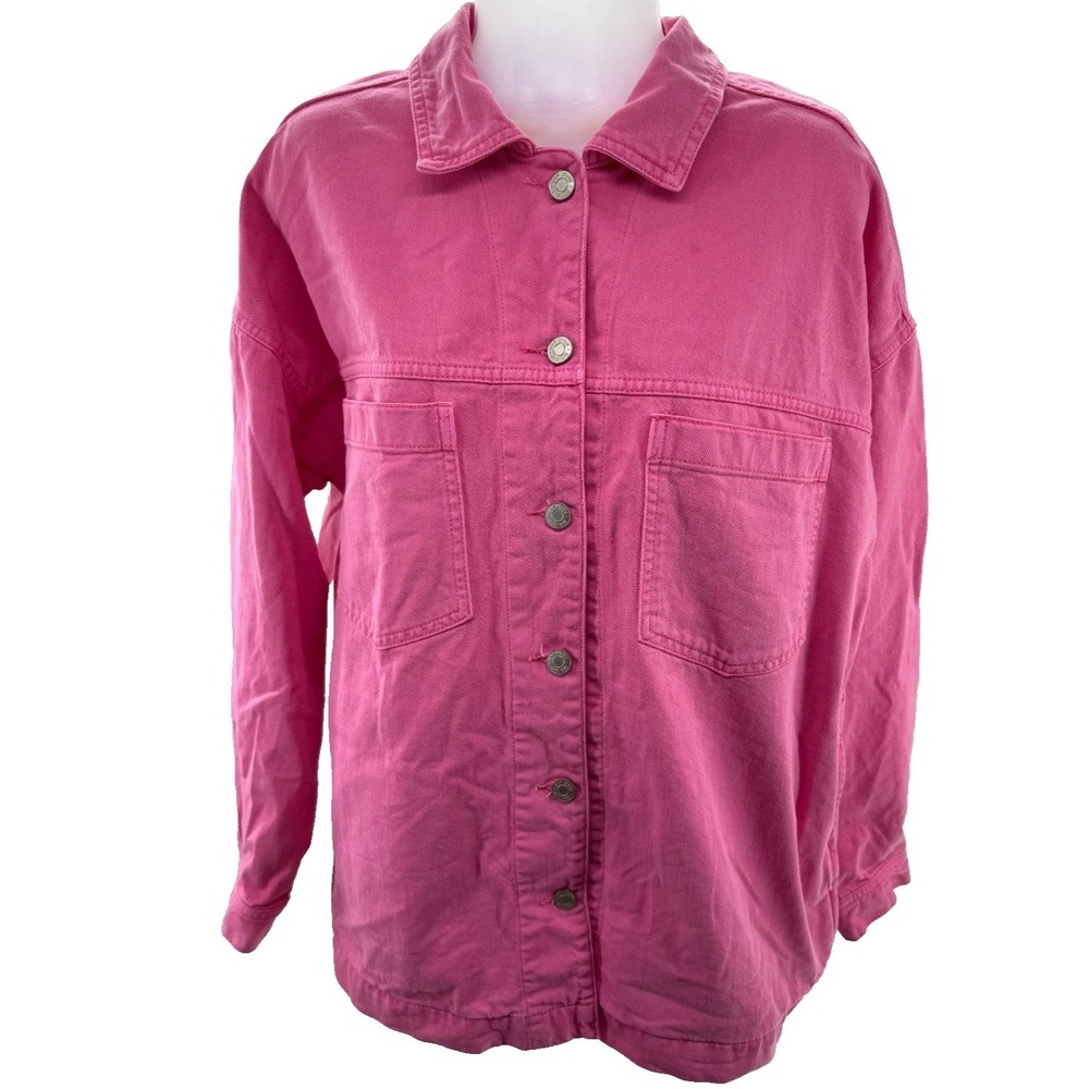 Gap Denim Womens Pink Cotton Button Front Utility Jacket Medium